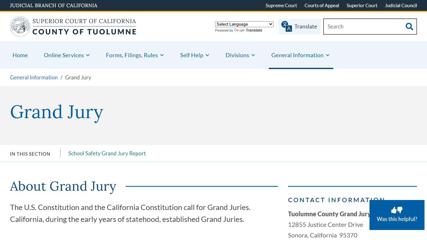 Grand Jury | Superior Court of California | County of Tuolumne