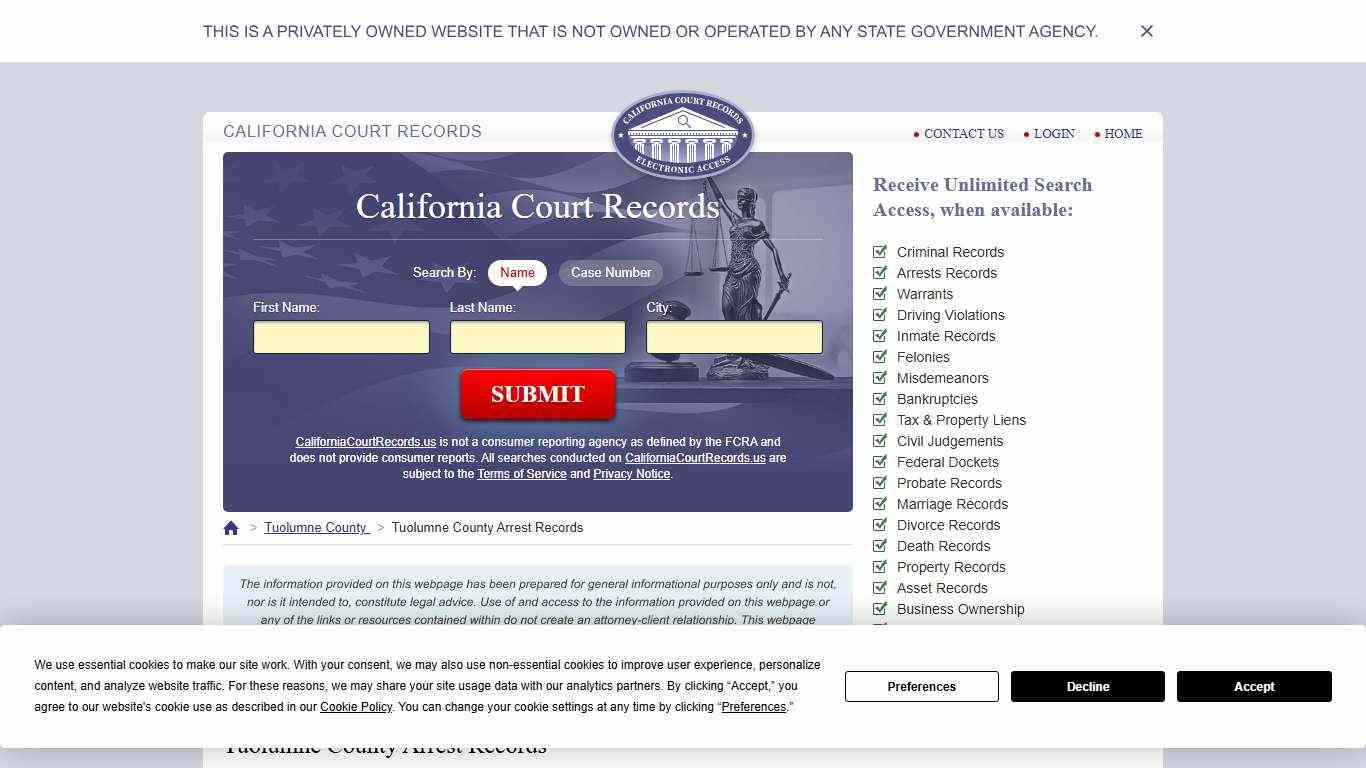 Tuolumne County Arrest Records | CaliforniaCourtRecords.us